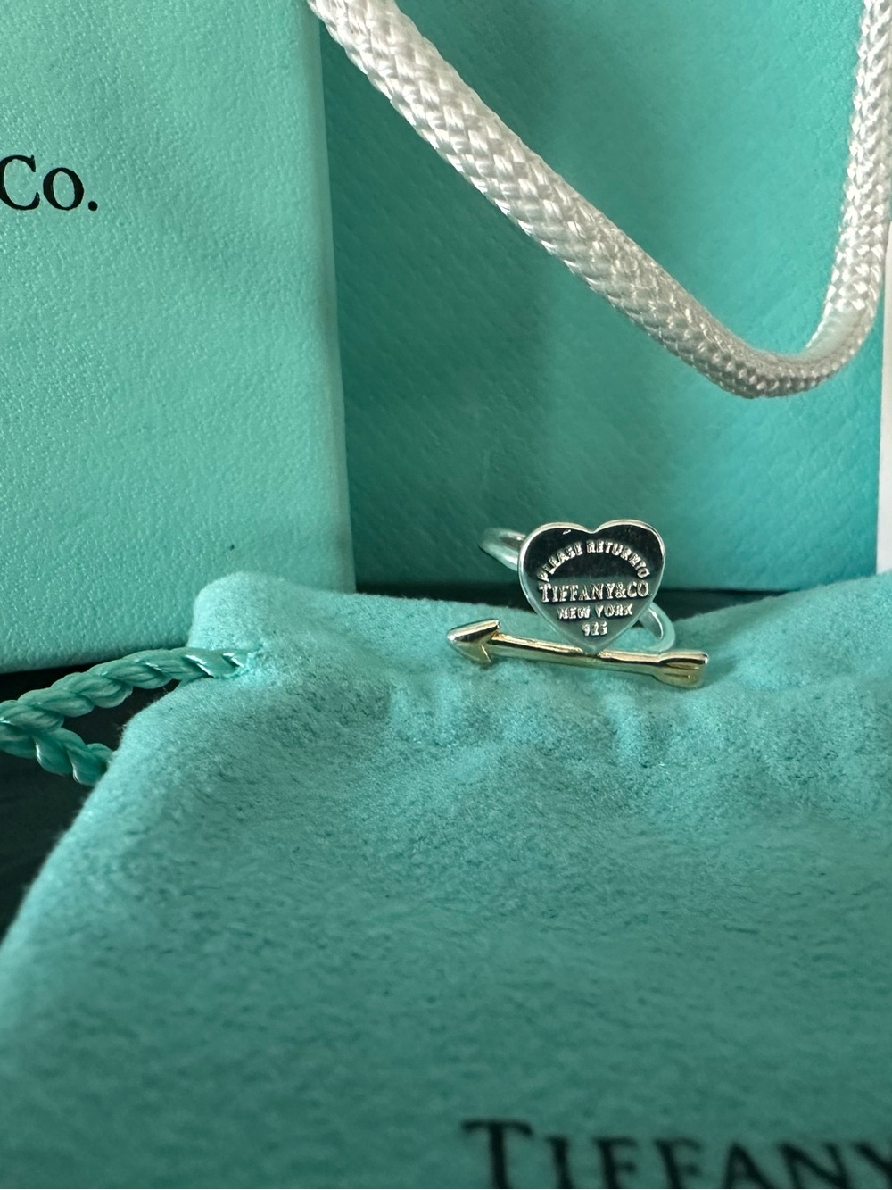 🎀 Tiffany & Co. Return to Tiffany Lovestruck Heart Tag Ring Silver & Rose Gold 🎀 - Picture 5 of 7